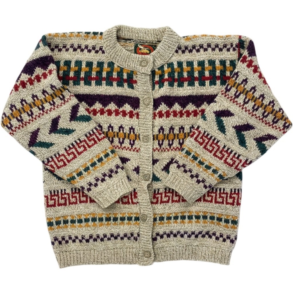 Vintage Alps Cardigan Sweater Womens Small Grey Fair Isle Nordic Button Up Knit